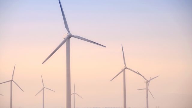 Everoze Partners Onshore windfarm in sunrise