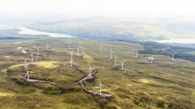 Onshore windfarm in mountainous region of the UK