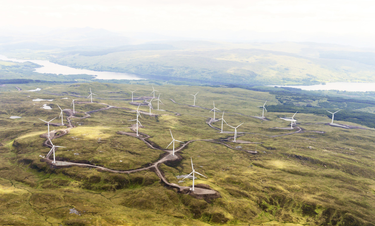 Onshore windfarm in mountainous region of the UK