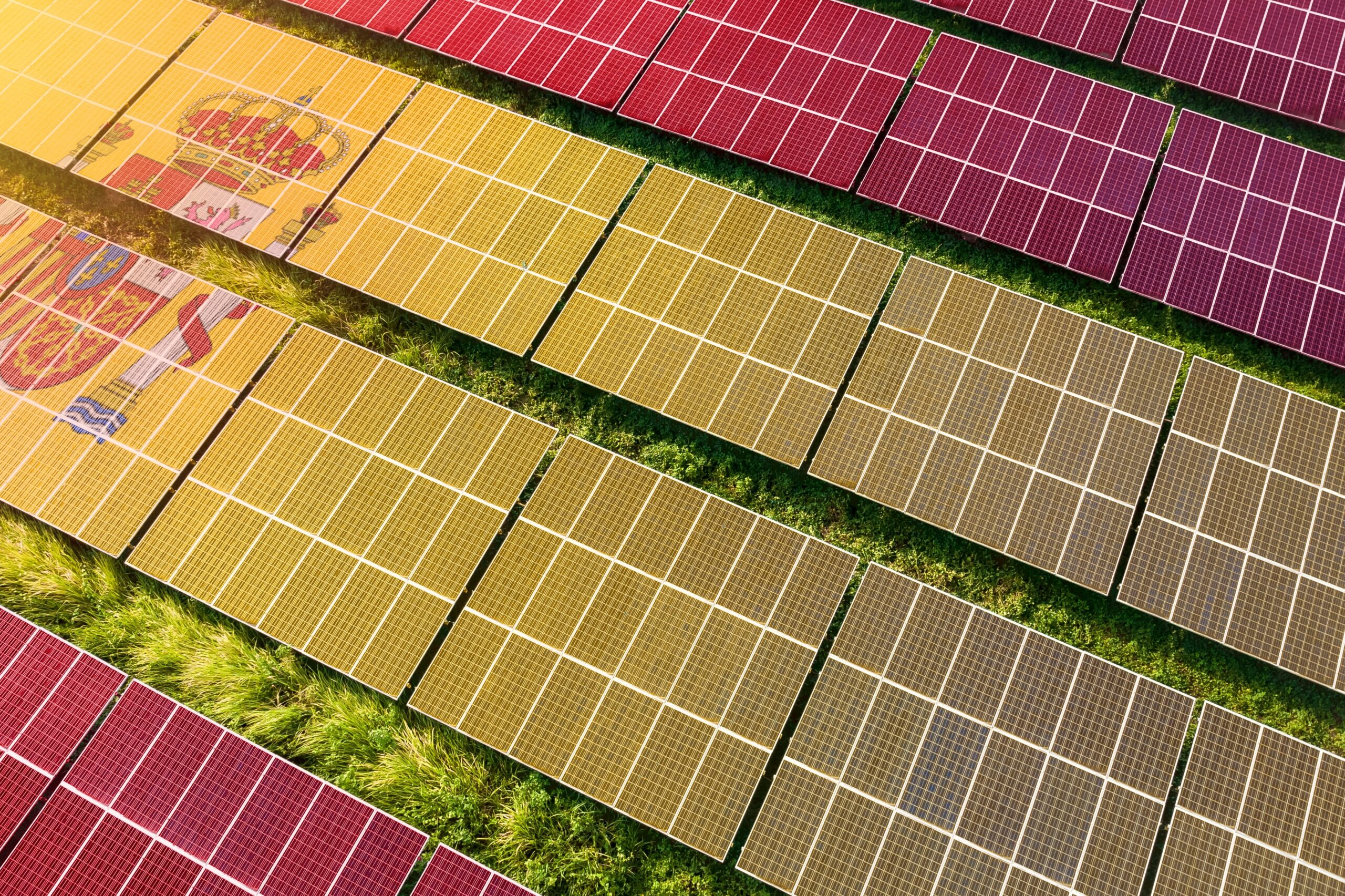 Solar farm superimposed with flag of Spain