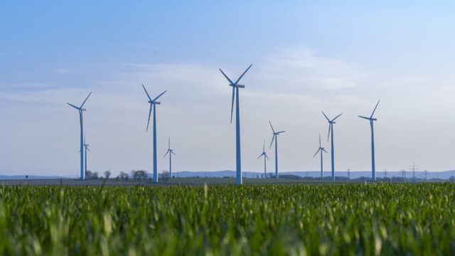 Onshore wind farm on fields